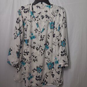 VAN HEUSEN WOMEN'S FLORAL PRINT BUTTON DOWN BLOUSE